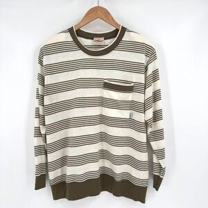 Chic Vtg Green/White Striped Long Sleeve Crewneck Shirt Women's Sz‎ 1X USA Made